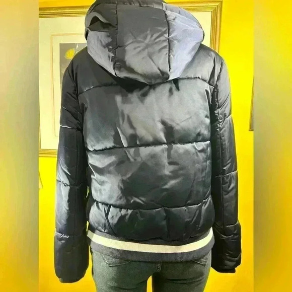 Guess Womens Navy Blue Puffer Hooded Jacket - Picture 1 of 16